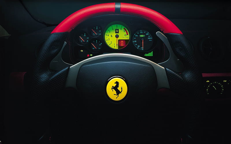 Ferrari, steering wheel, dashboard, cockpit, HD wallpaper