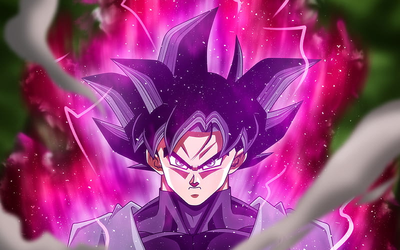 Black Goku, purple fire, DBS, Son Goku Black, fighter, close-up, Dragon Ball Super, Goku, HD wallpaper