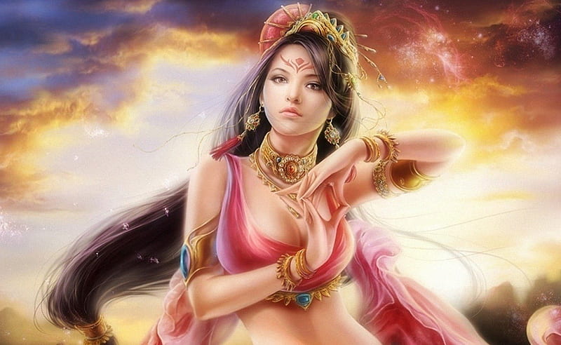 Fantasy in Pink, art, fine, detail, bonito, woman, fantasy, girl, serene, oriental, digital, asian, pink, HD wallpaper