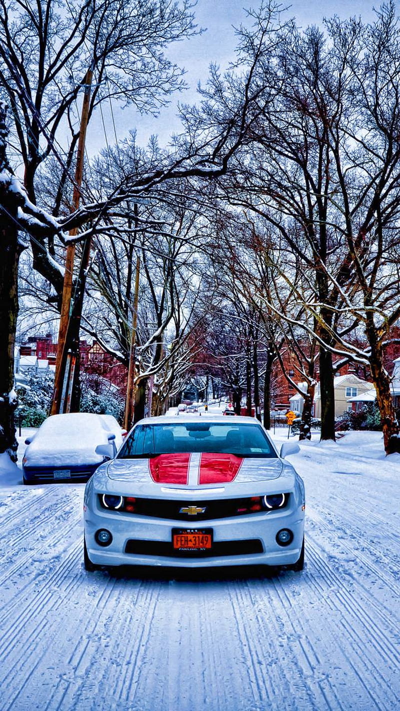 Camaro, car, cars model, snow, esports, storm, stripes, white, HD phone wallpaper