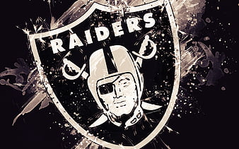 Oakland Raiders logo, grunge art, American football team, emblem, black background, paint art, NFL, Oakland, California, USA, National Football League, creative art, HD wallpaper