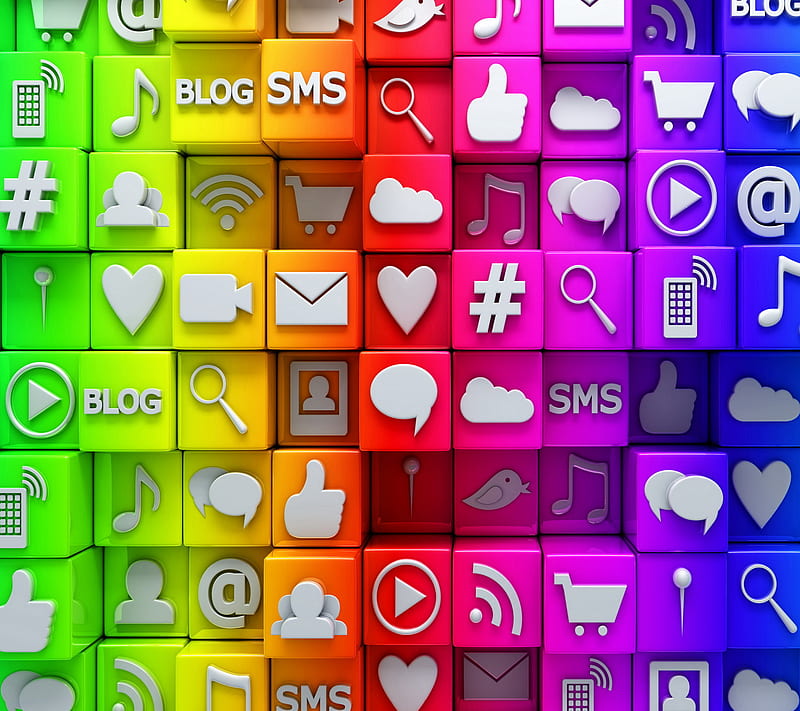 Social Media, 3d, colorful, cubes, media, nets, social, HD wallpaper
