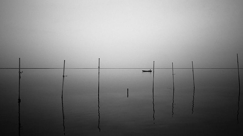 grayscale of 2 poles on body of water, HD wallpaper