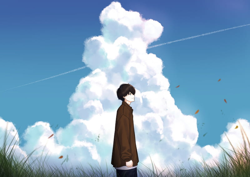 anime boy, clouds, profile view, sky, Anime, HD wallpaper