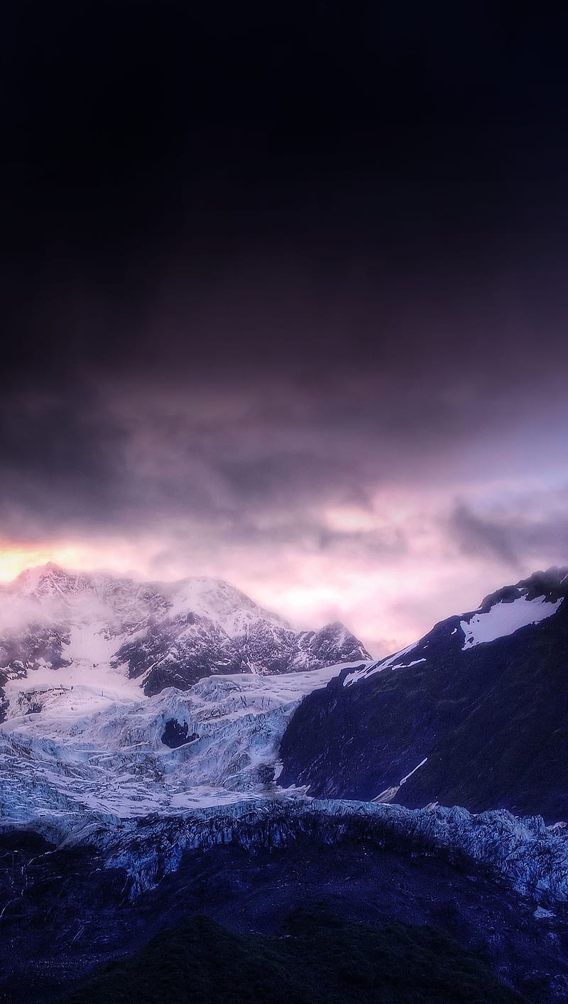 Nightfall, mountains, snow, HD phone wallpaper