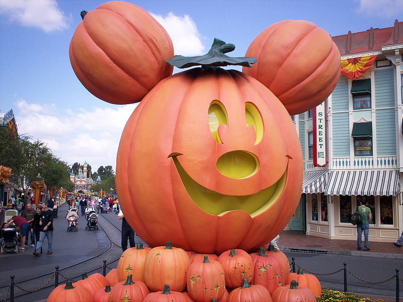 Disneyland HalloweenTime, disneyland, main street, halloween, pumpkin, HD wallpaper