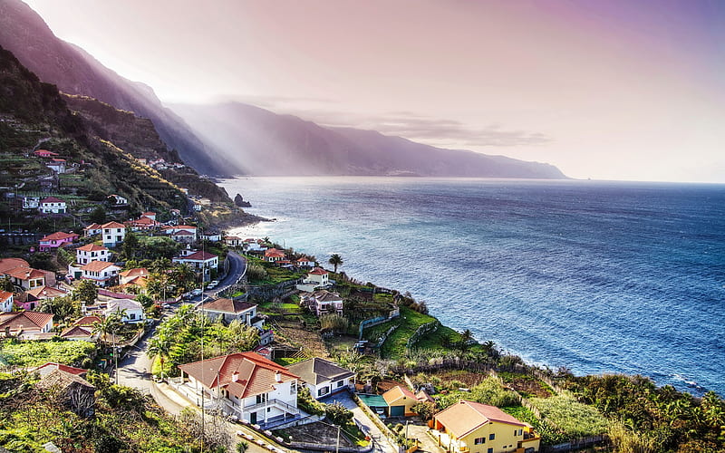 Madeira, coast, Atlantic Ocean, mountains, Portugal, HD wallpaper