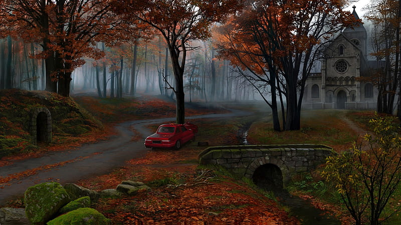 monolith, scary forest, abandoned car, bridge, underground, castle, Games, HD wallpaper