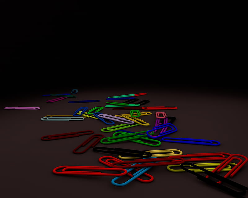 Coloured Paperclips Scattered, paperclip, 3d, coloured, dark, HD wallpaper