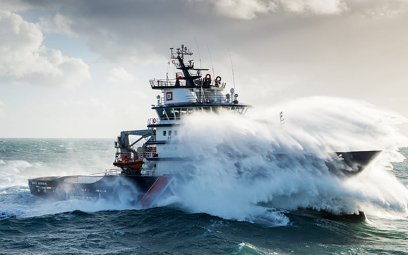 Abeille Bourbon Etude UT515, sea, storm, UT515, French Navy, Salvage tug, HD wallpaper