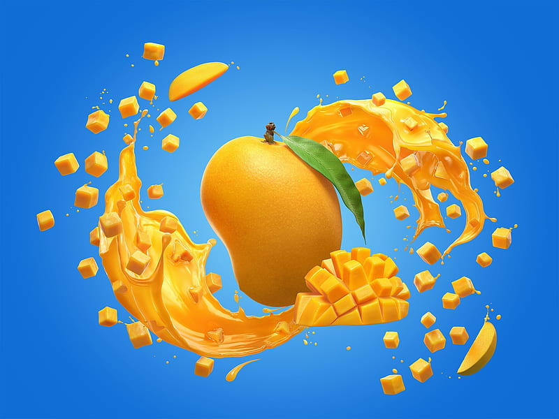Rio Chunkies Mango, mango, blue, fruit, add, yellow, commercial, HD wallpaper