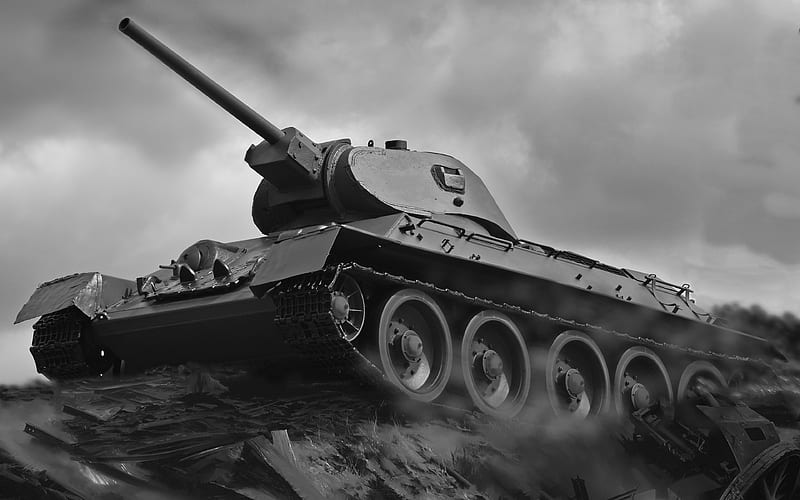 T-34 monochrome, World War II, tanks, WWII, Soviet tanks, World War, HD wallpaper