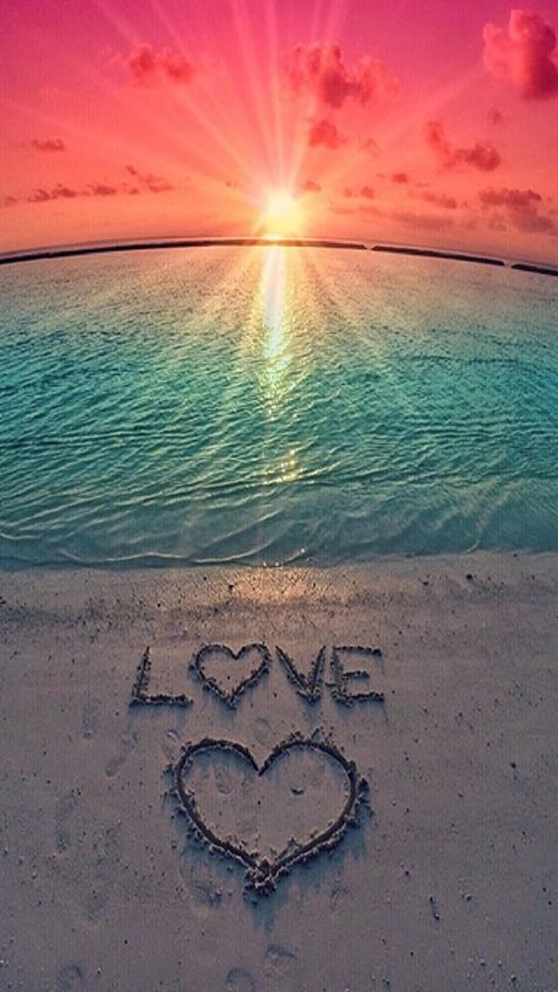 Love, beach, heart, sea, HD phone wallpaper