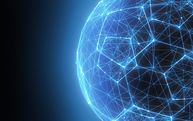 neon globe of lines, social networks concepts, networks concepts, Earth, Internet, blue connectivity lines, HD wallpaper