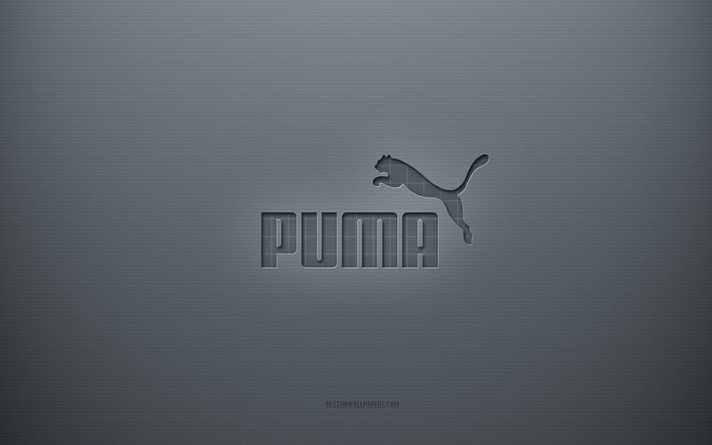Puma logo, gray creative background, Puma emblem, gray paper texture, Puma, gray background, Puma 3d logo, HD wallpaper