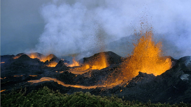 Volcano, lava, fire, hot, HD wallpaper