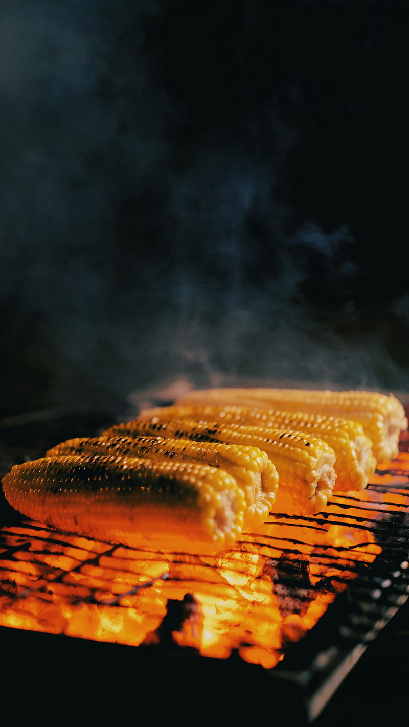 Corn Grill , steam, coals, cob, hot, food, corn grill, HD phone wallpaper