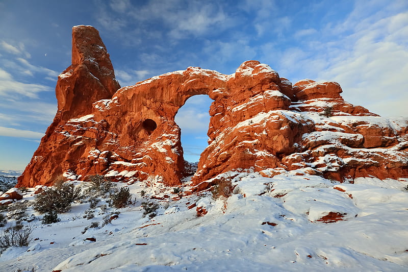 turret arch, relief, snow, nature, HD wallpaper