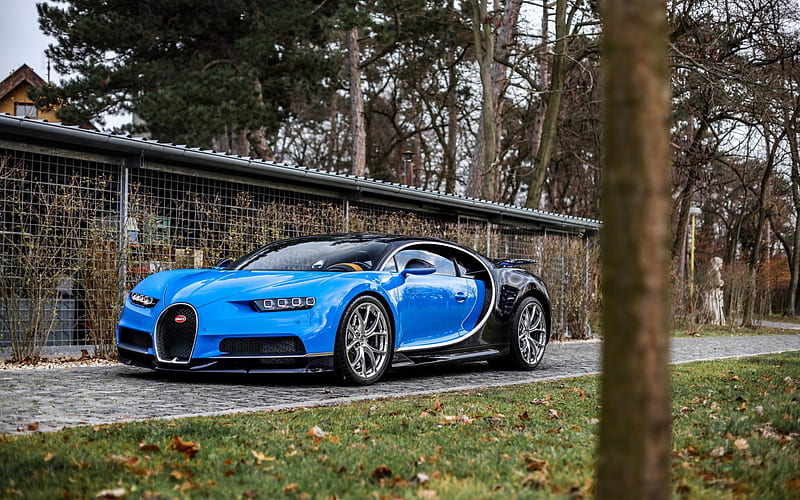 Bugatti Chiron, 2018, exterior, hypercar, black and blue Chiron, supercars, Bugatti, HD wallpaper