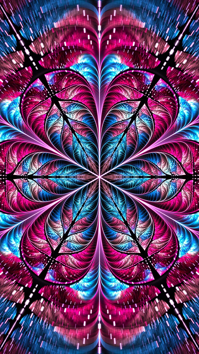 fractal, bright, shine, sparks, flower, petals, HD phone wallpaper