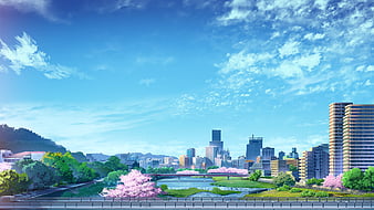 Premium Photo  Anime city skyscrapers daytime ai generated background  image Cloudy sky high rise buildings desktop wallpaper picture cityscape  waterfront daylight photo backdrop Concept composition front view