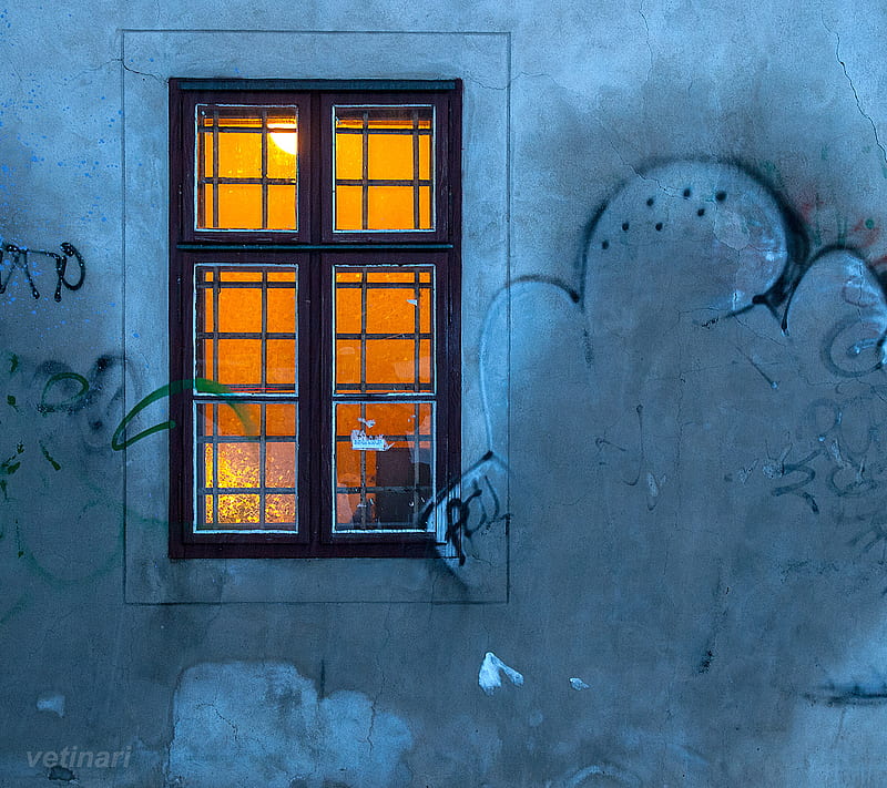 Orange And Blue, bratislava, window, HD wallpaper