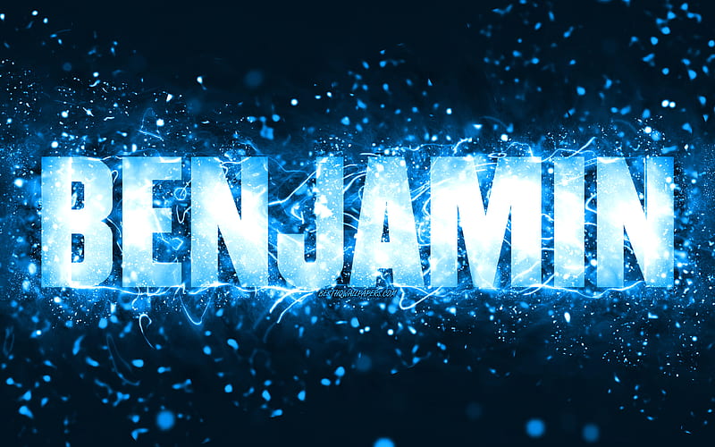 Happy Birtay Benjamin blue neon lights, Benjamin name, creative, Benjamin Happy Birtay, Benjamin Birtay, popular american male names, with Benjamin name, Benjamin, HD wallpaper