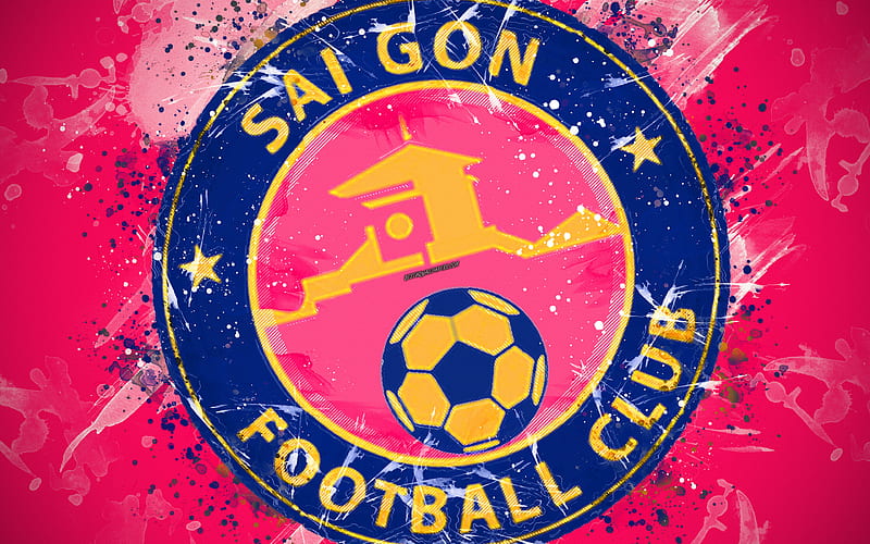 Sai Gon FC paint art, logo, creative, Vietnamese football team, V League 1, emblem, pink background, grunge style, Ho Chi Minh City, Vietnam, football, HD wallpaper