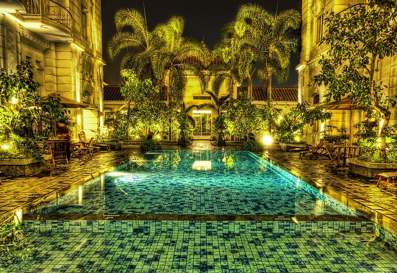 r, Indonesia, graphy, Pool, Mosaic, Jakarta, Palm Tree, HD wallpaper
