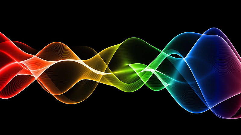 Colorful Smoke Wavy Lines Black Background Abstract, HD wallpaper