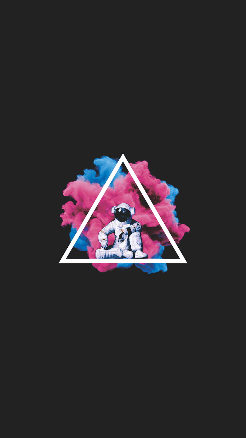 Astronaut Smoke, blue, iphone, minimalistic, pink, simple, space, spaceman, triangle, HD phone wallpaper
