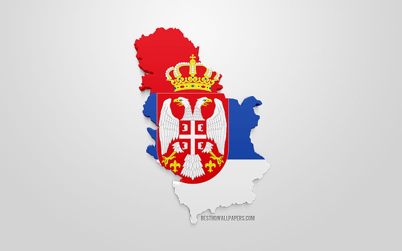 3d flag of Serbia, map silhouette of Serbia, 3d art, Serbia 3d flag, Europe, Serbia, geography, Serbia 3d silhouette, HD wallpaper