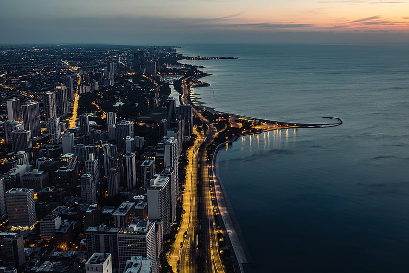 City And Ocean During Golden Hour Hd Wallpaper Peakpx