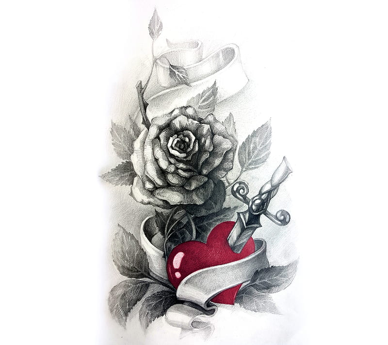 Red Heart Tattoo, art, cool, desenho, hipster, ink, punk, tat, tattooed, ob2, tat, tat2, HD wallpaper