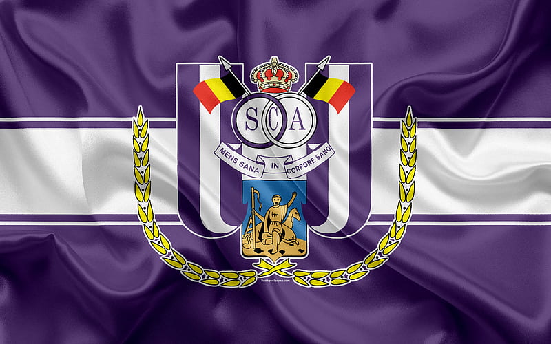 Anderlecht FC Belgian Football Club, logo, emblem, Jupiler League, Belgium Football Championships, Brussels, Belgium, football, silk flag, RSC Anderlecht, HD wallpaper