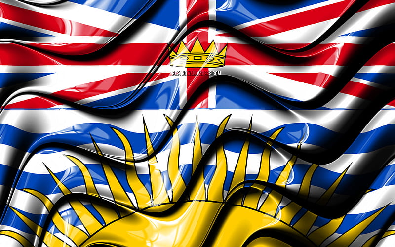 British Columbia flag Provinces of Canada, administrative districts, Flag of British Columbia, 3D art, British Columbia, canadian provinces, British Columbia 3D flag, Canada, North America, HD wallpaper
