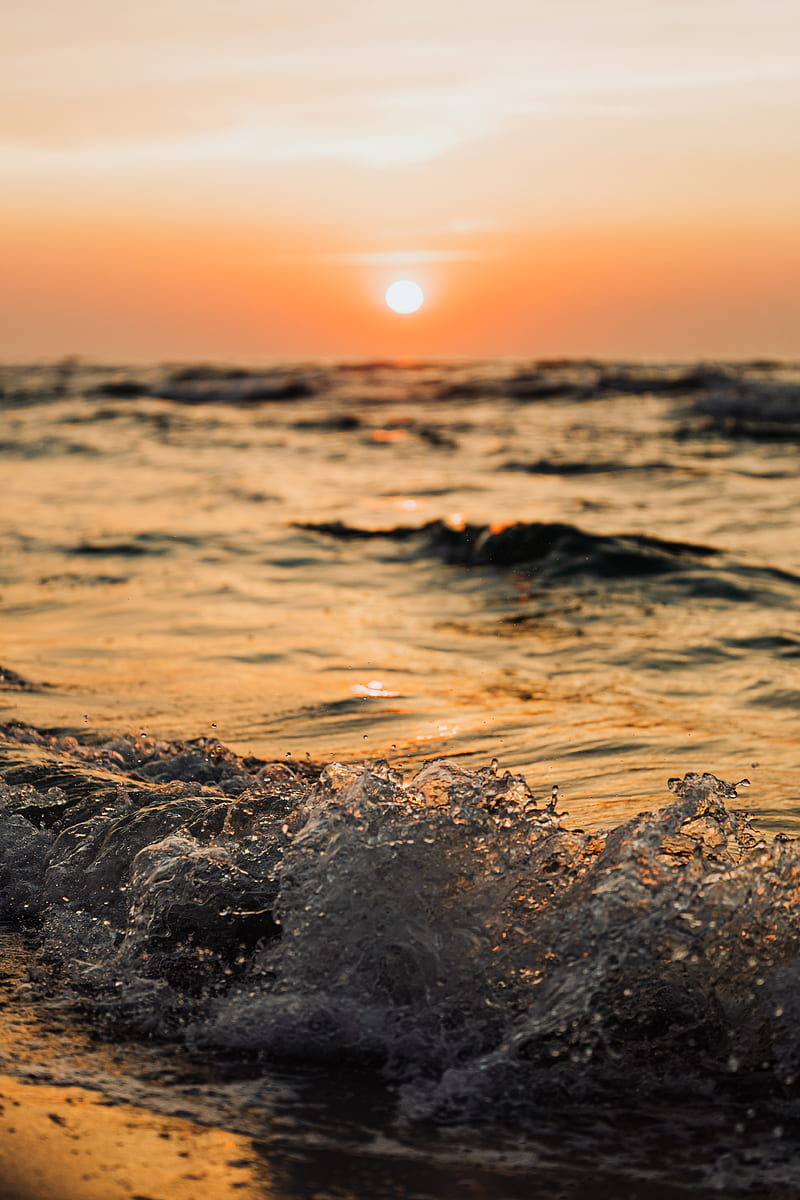 Water Waves on Shore during Sunset, HD phone wallpaper