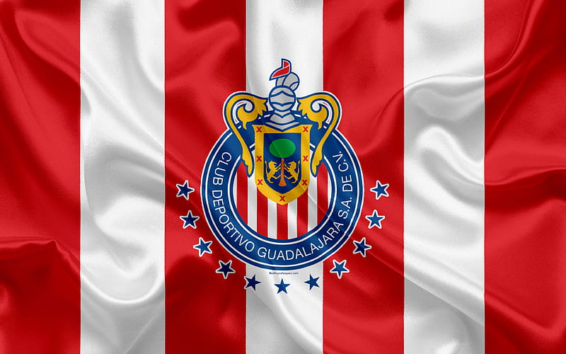 Guadalajara Chivas FC Mexican Football Club, emblem, Chivas logo, sign, football, Primera Division, Mexico Football Championships, Guadalajara, Mexico, silk flag, HD wallpaper