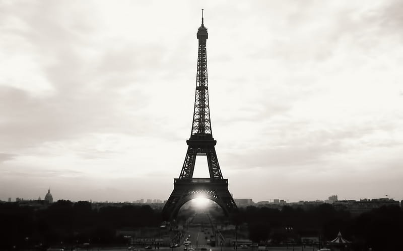 Eiffel Tower, france, black and white, dark, HD wallpaper