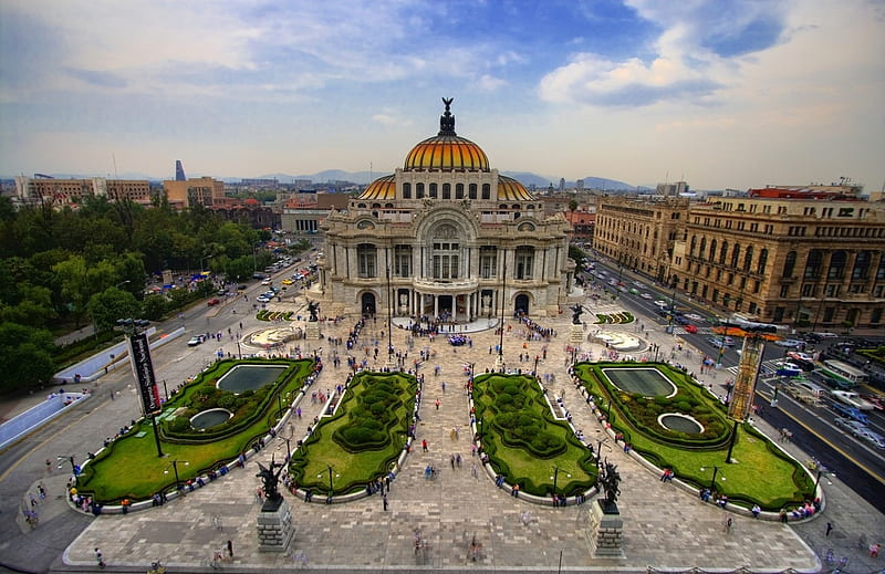 Palacio de Bellas Artes, Mexico City, building, place, sky, clouds, HD wallpaper