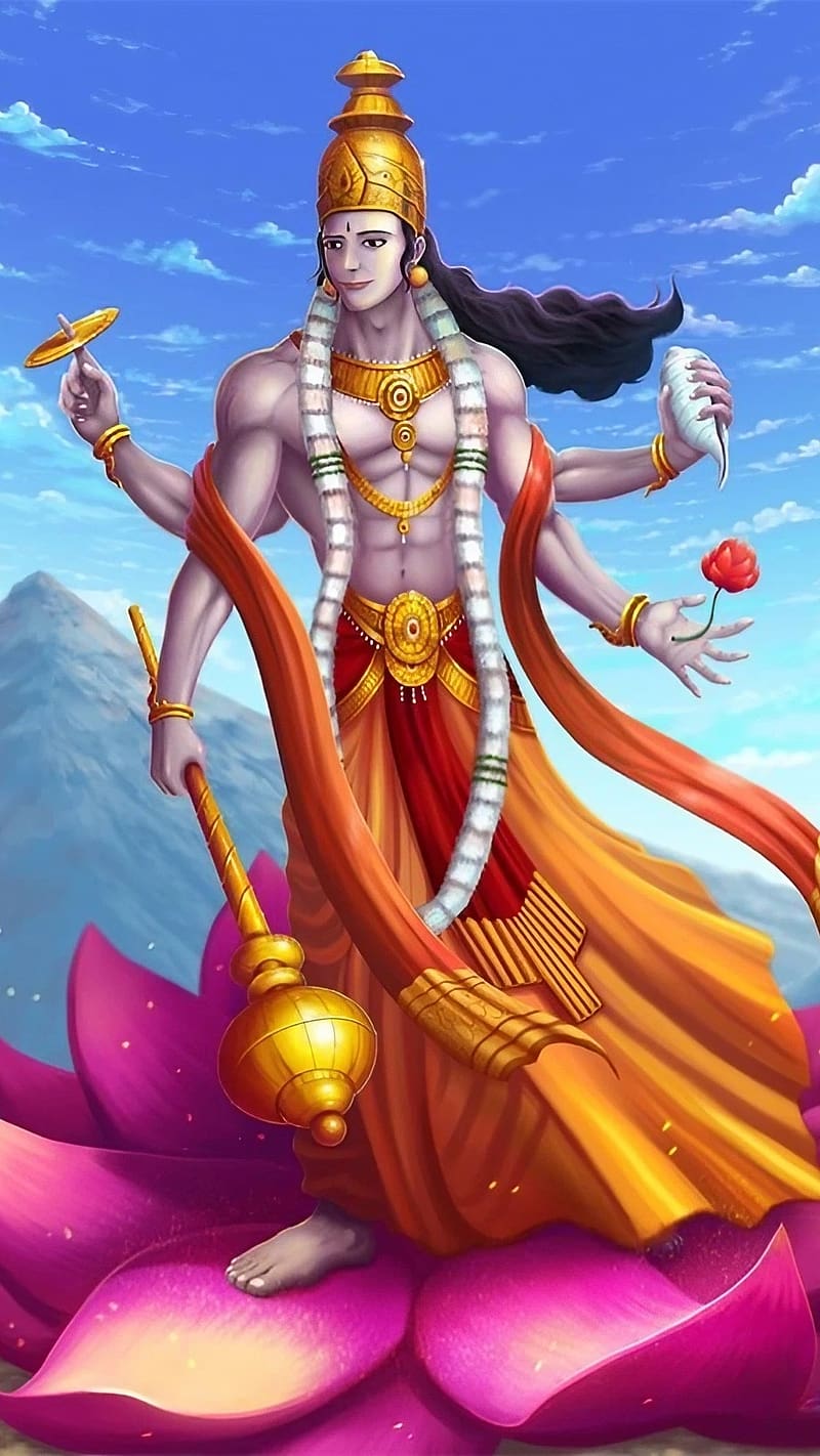 Hindu God , Lord Vishnu Standing On Lotus, lord vishnu, hindu god, HD phone wallpaper