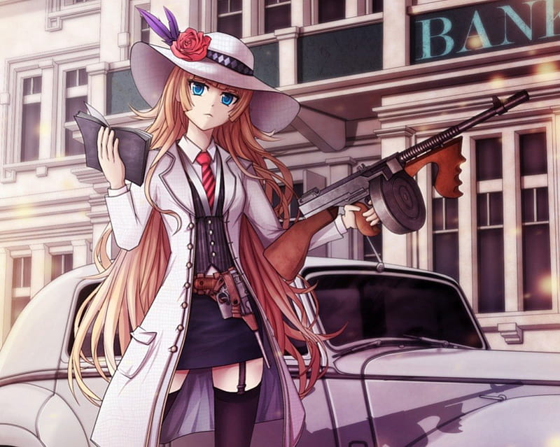 Lady Mafia, blond, home, gun, anime, mafia, car, hot, anime girl, weapon,  long hair, HD wallpaper | Peakpx