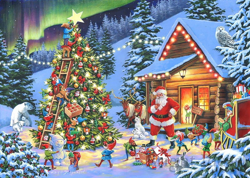 Twinkle little star, art, santa, craciun, christmas, elf, painting, dwarf, pictura, gnome, HD wallpaper