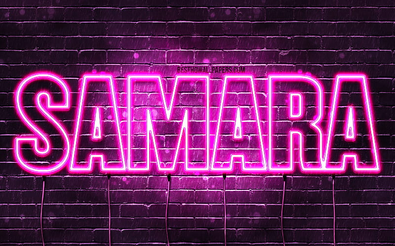 Samara with names, female names, Samara name, purple neon lights, horizontal text, with Samara name, HD wallpaper