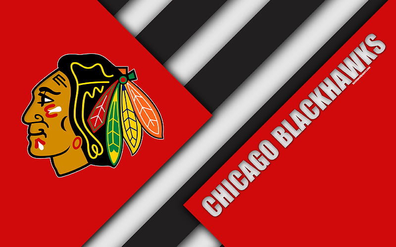 Chicago Blackhawks, Chicago, Illinois, USA material design, logo, NHL, red abstraction, lines, American hockey club, National Hockey League, HD wallpaper