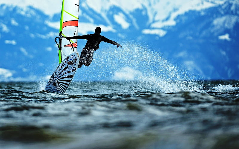 windsurfing, extreme, jump, sea, HD wallpaper