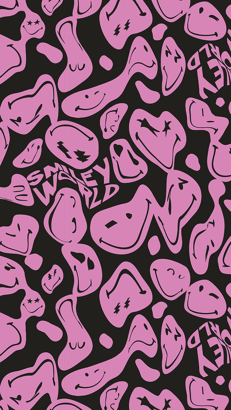 Warped, faces, pink, purple, smiley, HD phone wallpaper | Peakpx