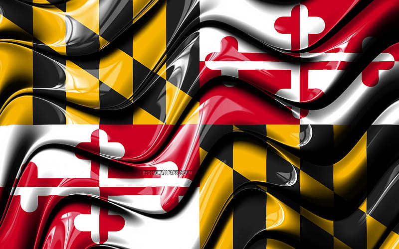 Maryland flag United States of America, administrative districts, Flag of Maryland, 3D art, Maryland, american states, Maryland 3D flag, USA, North America, HD wallpaper