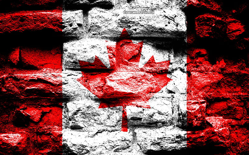 Canada flag, grunge brick texture, Flag of Canada, flag on brick wall, Canada, Europe, flags of North America countries, Canadian flag, HD wallpaper