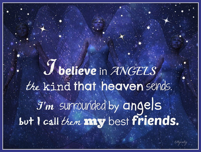 ✰✰✰Friends Are Angels✰✰✰ , angels heaven, stars, angel wings, friendship, heaven, dark blue, angels, friends, HD wallpaper